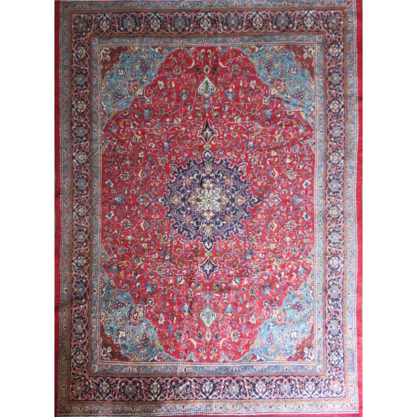 One Of The Kind Hand-Knotted Persian Wool Rug _ Luxurious Vintage Design, 13'7" x 9'7", Artisan Crafted